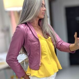 Vintage Crop Pink Leather Jacket